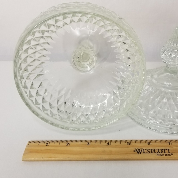 Vintage Indiana Glass Clear Glass Diamond Point Pedestal Compote Candy Dish Lid - Picture 10 of 11